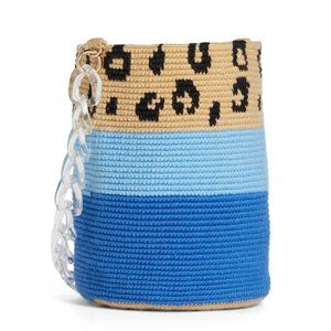 Soraya Hennessy Blue Leopard Midi Bucket Bag - NEW WITH TAGS